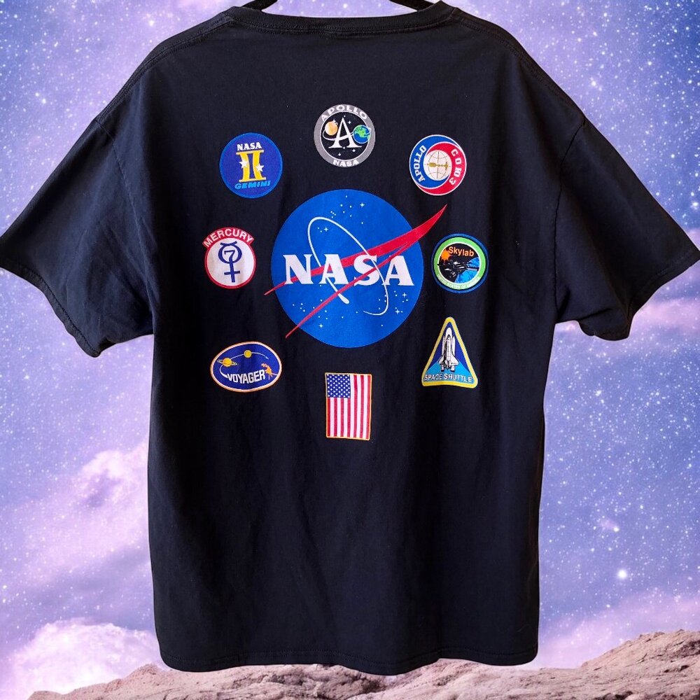 NASA National Aeronautics and Space Admin Black T-Shirt Double Sided